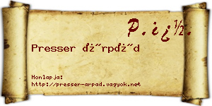 Presser Árpád névjegykártya